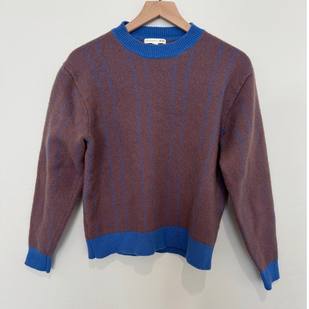 JW Anderson Uniqlo Lambswool Herringbone Sweater Brown Blue Mens M